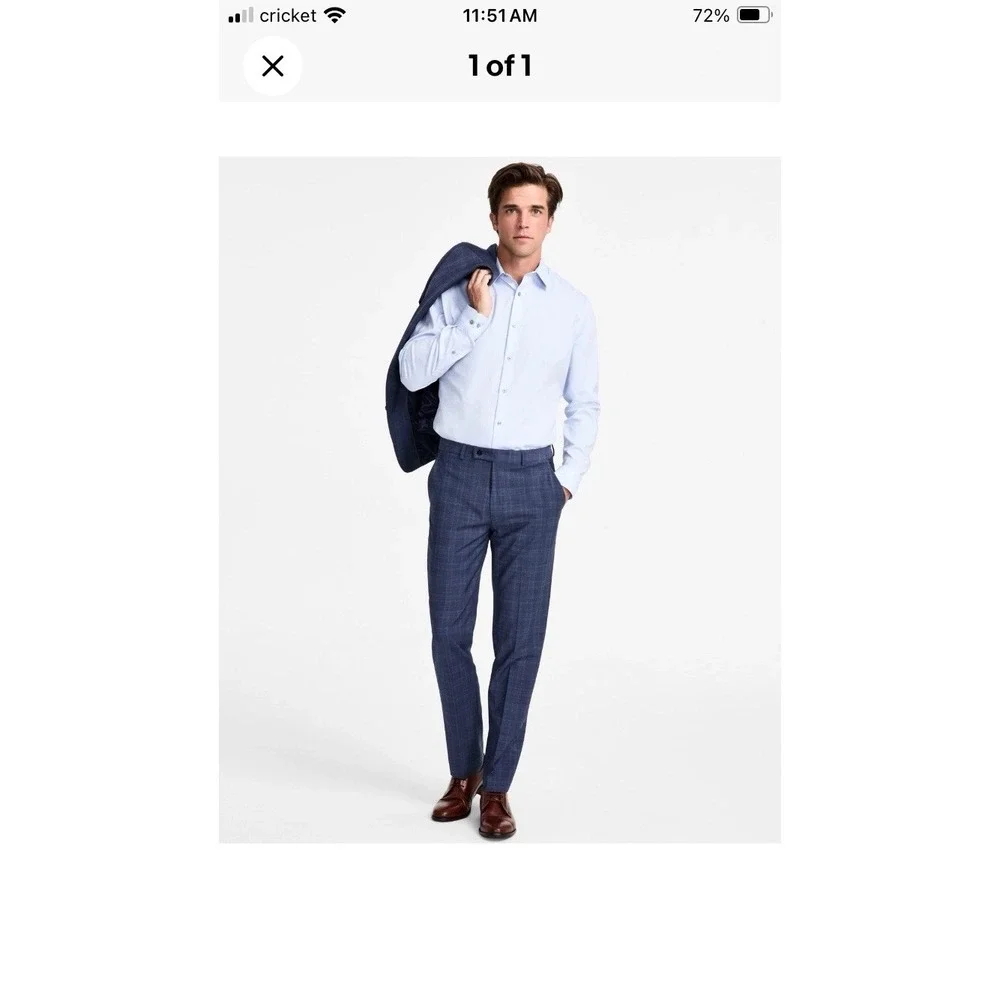 Calvin Klein Mens Slim fit‎ Dress Pants 28W 29L Navy Blue Plaid Wool